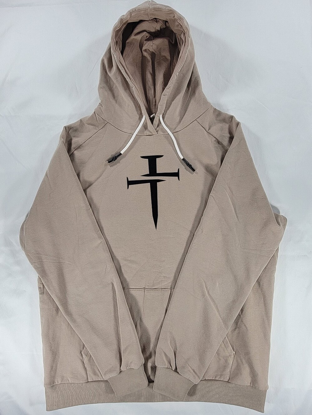 Three Nails Hoodie Men's XL Beige Pullover Hooded Sweatshirt Stretch Cotton Logo